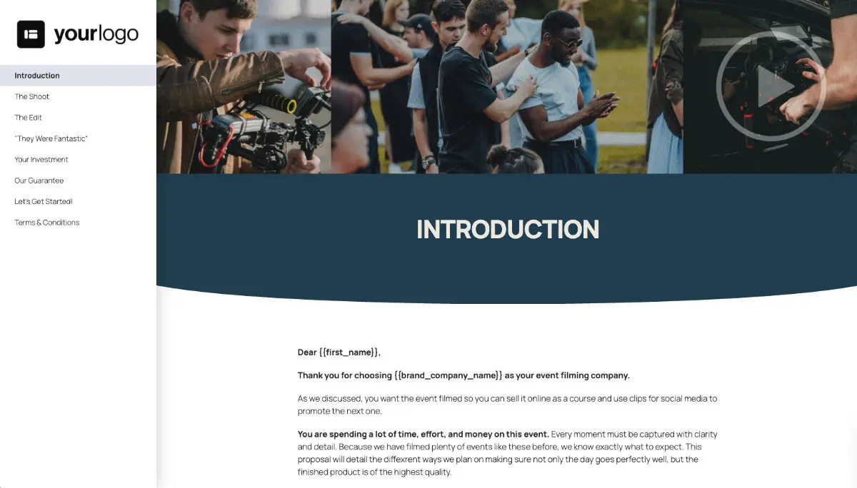 Event Filming Quote Template - Pre-Written Intro and Services Section