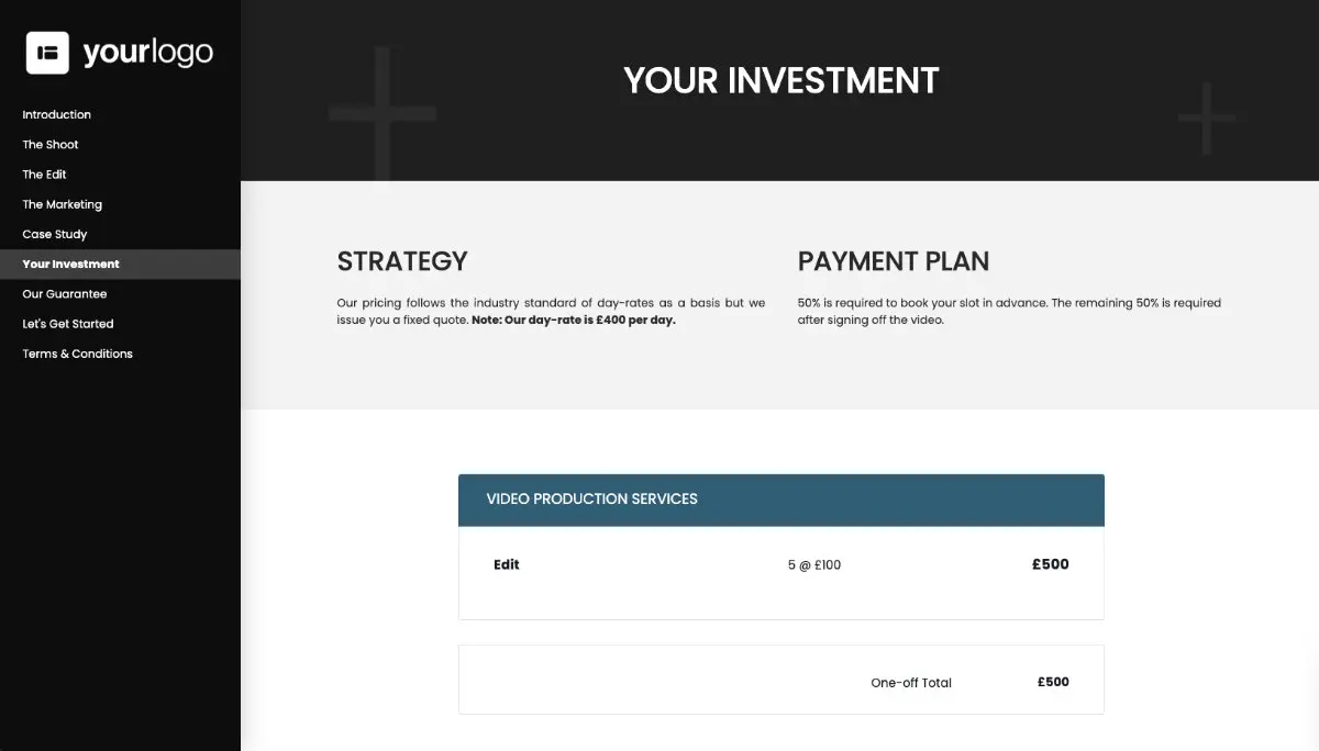 Video Production Quote Template - Pricing