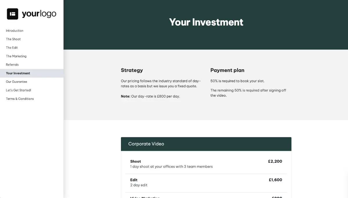 Corporate Video Quote Template - Pricing