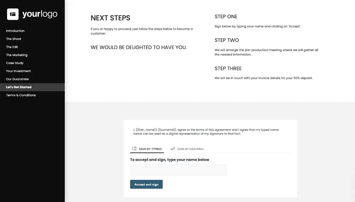 Video Production Quote Template - Next Steps with Digital Signing