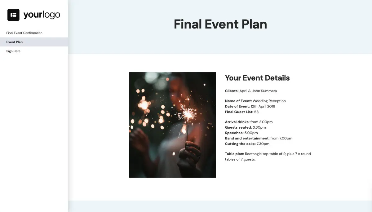Event Planning Final Details Signoff - Presentation of The Event Plan