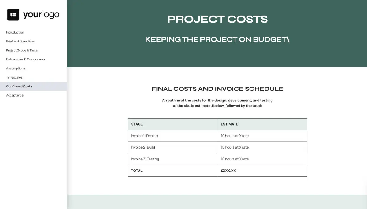 Web Design Statement of Work - Confirmed Costs